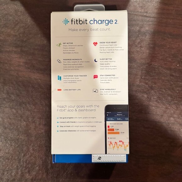 Fitbit Charge 2 Heart Rate + Fitness Wristband - Blue - Size Large NWT - Picture 2 of 10